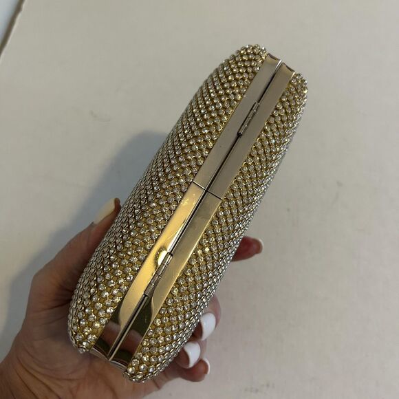 Gold Crystal Clutch Purse Womens Evening Bag Rhinestone Minaudiere Chain Strap - Picture 8 of 12